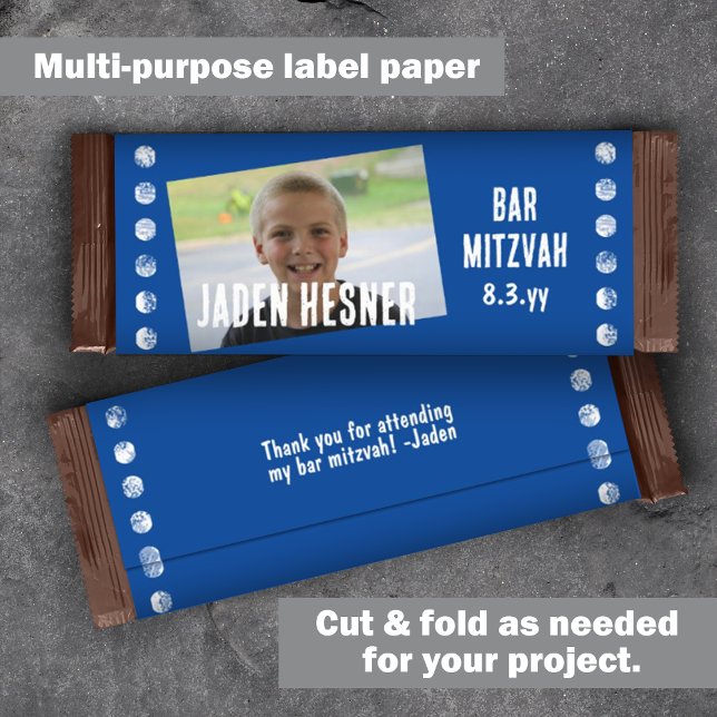 Blue Bar Mitzvah Budget Candy Bar Wrapper (Royal blue bar mitzvah chocolate candy bar label, budget DIY cheap low cost)