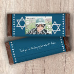 Blue Bar Mitzvah Budget Candy Bar Wrapper w/Stars<br><div class="desc">Personalize your own blue Bar Mitzvah chocolate candy bar or pastry package with a customized paper wrapper. Simple blue and white label is attractive with your own wording and silver stars of David. Add your own quote on the back for a finishing touch. Use this budget personalized wrapper label for...</div>