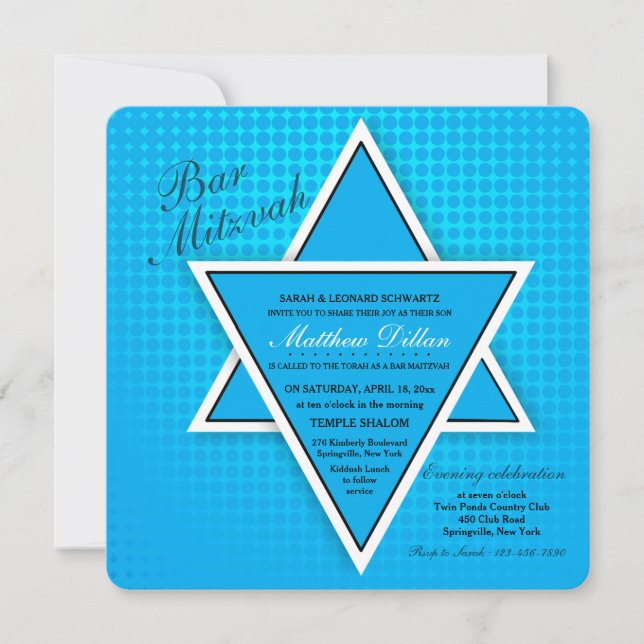 Blue Bar Mitzvah Invitation (Front)