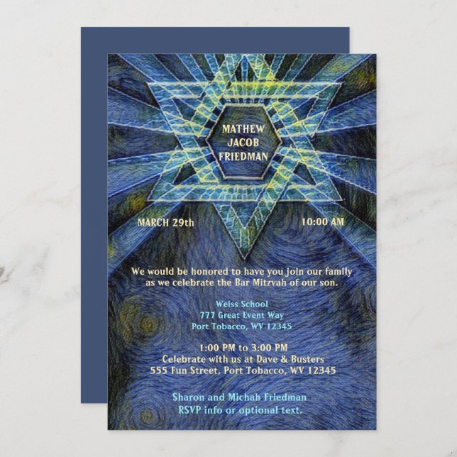 Blue Bar Mitzvah Invitation (Front/Back)