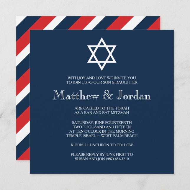 Blue Bar Mitzvah Party Invitation (Front/Back)