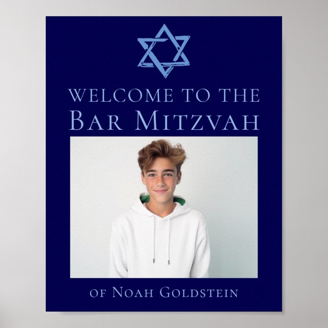 Blue Bar Mitzvah Photo Star of David Party Poster (Front)