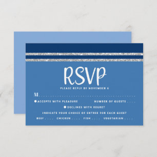 Blue Bar Mitzvah Silver Tallit Script Bold Modern RSVP Card