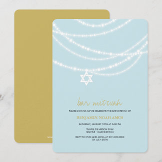 Blue Bar Mitzvah Sparkles Star Of David Invite