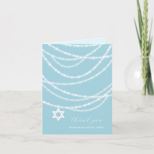 Blue Bar Mitzvah Sparkles Star Of David Photo Thank You Card