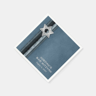 Blue Bar Mitzvah Stripes Paper Napkins