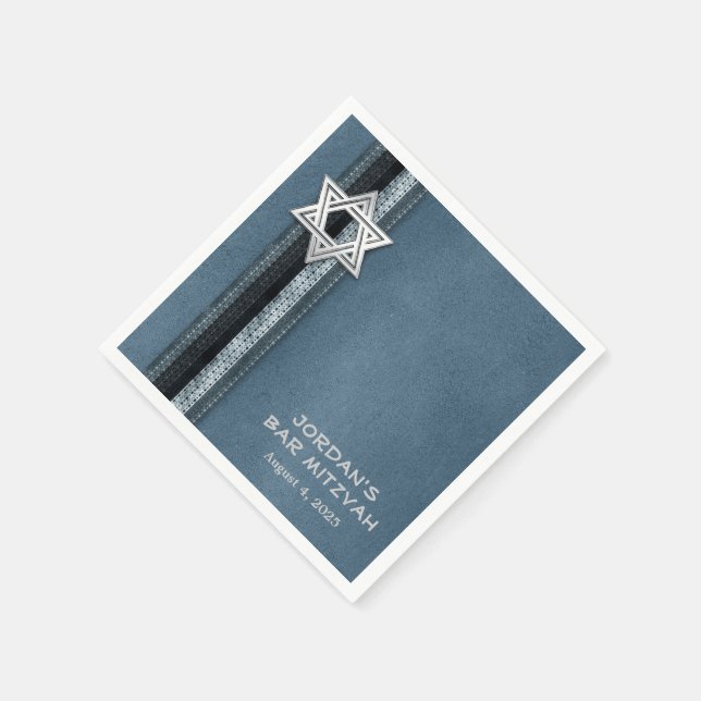 Blue Bar Mitzvah Stripes Paper Napkins (Corner)