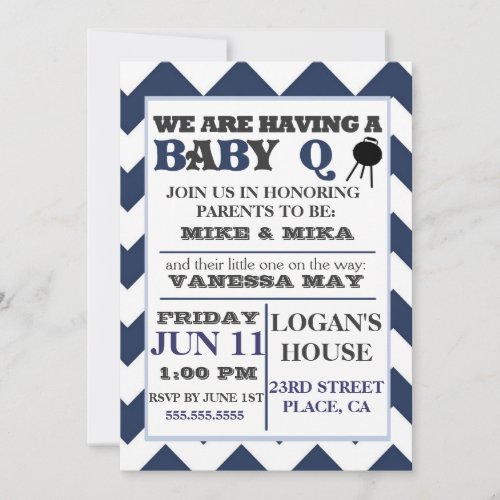 Blue Barbecue BabyQ Baby Shower Invitation