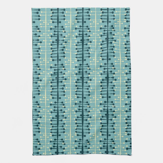 Blue Barbell Retro Mid-Century Modern Dish Kitchen Towel (Vertical)