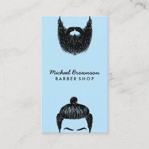 Blue barber hair removal moustache beard trim business card