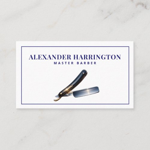 Blue Barber Razor Hair Stylist QR Code Business Card