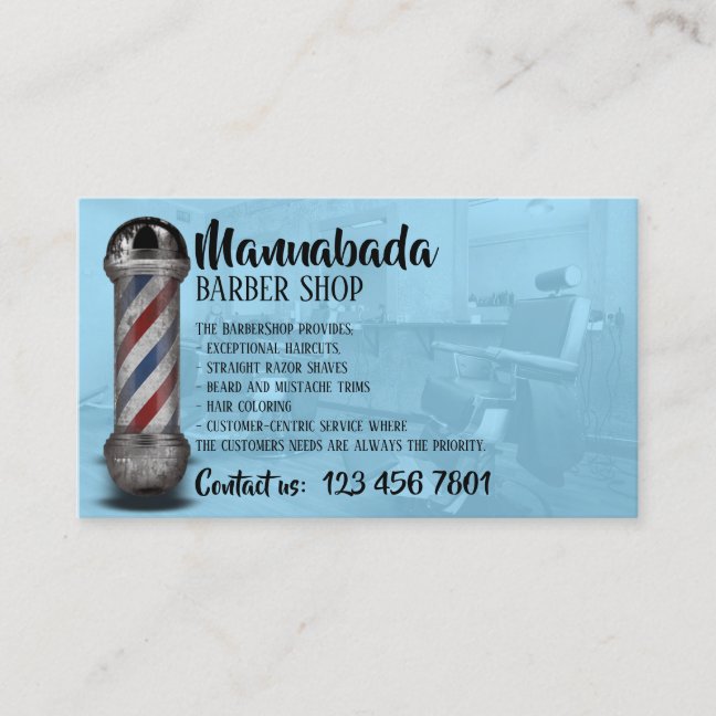 Blue Barber Shop Haircut Shave Service Business Card