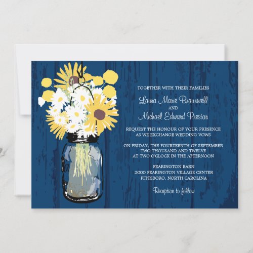 Mason Jar Wild Daisies Sunflowers &amp; Billy Balls Invites