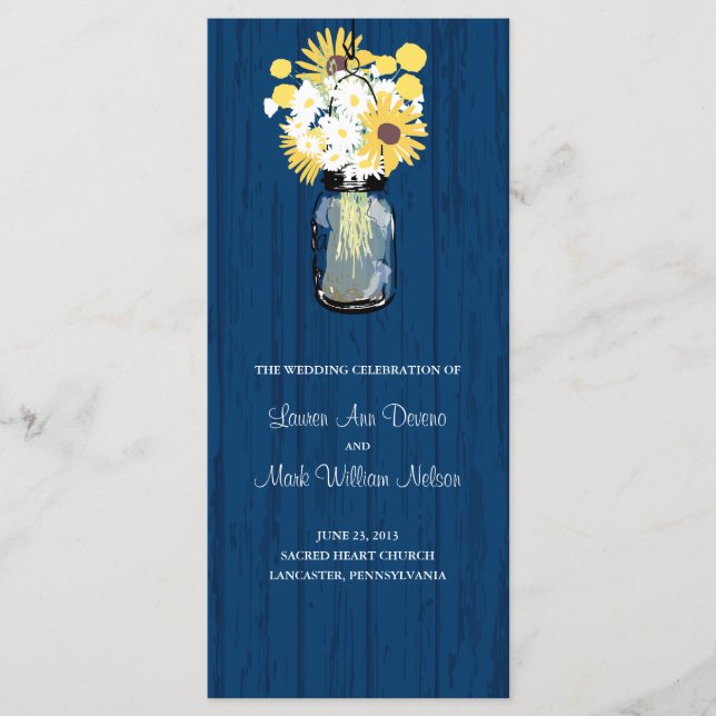 Blue Barn Mason Jar Sunflower Wedding Program (Front)