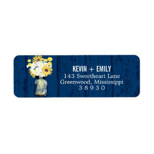 Blue Barn Mason Jar Sunflowers   Return Address Label