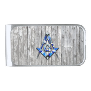 Blue Barn Quilt Square Compass Silver Finish Money Clip