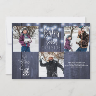 Blue barn wood rustic 3 photos Christmas lights Holiday Card