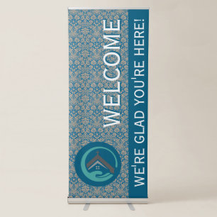 Blue Baroque Church Welcome Retractable Banner