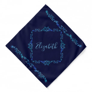 Blue Baroque Damask with Text Bandana
