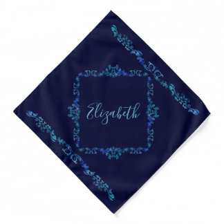 Blue Baroque Damask with Text Bandana