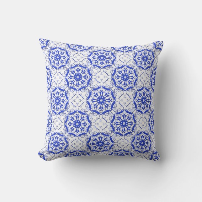 blue baroque style pattern throw pillow (Front)