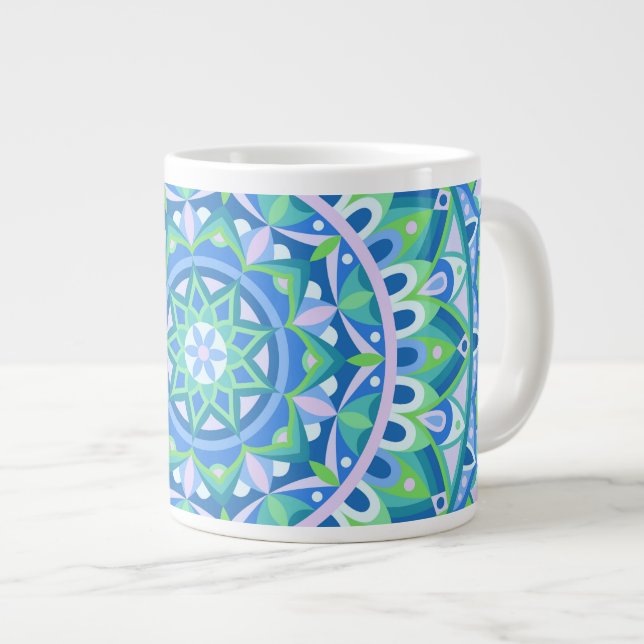Blue Base Mandala Giant Coffee Mug (Front Right)
