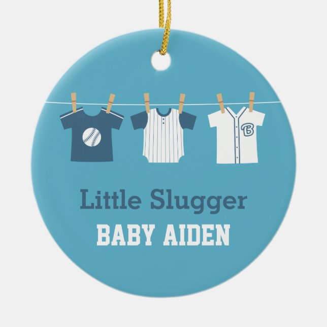 Blue Baseball Baby Boy Nursery Decor Ceramic Ornament (Front)