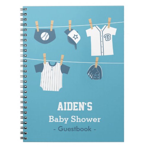Blue Baseball Baby Boy Shower Guestbook Notebook