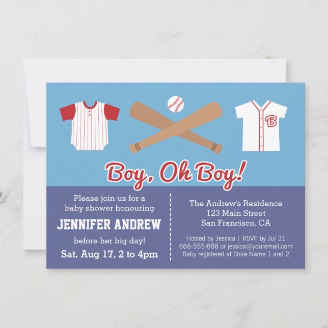 Blue Baseball baby boy shower party invitation (Front)