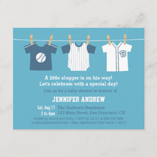 Blue Baseball Baby Boy Shower Party Invitations
