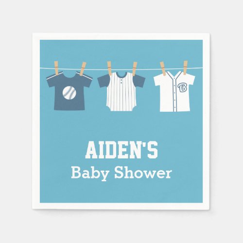 Blue Baseball Baby Boy Shower Supplies Napkins