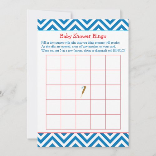 Blue Baseball Baby Shower Bingo Card