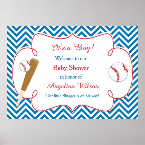 Blue Baseball Baby Shower Boy  Poster