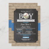 Blue Baseball Baby Shower Boy Sports Wood Invite (Front/Back)