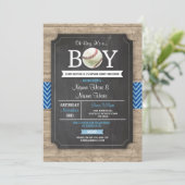 Blue Baseball Baby Shower Boy Sports Wood Invite (Standing Front)