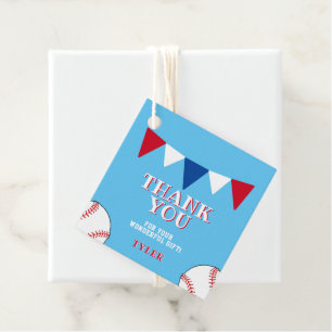 Blue Baseball Ball Boy Birthday Thank you Favor Tags
