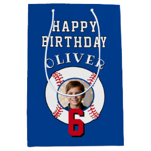 Blue Baseball Ball Kids Birthday Photo Medium Gift Bag