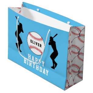 Blue Baseball Ball Player Kids Name Birthday Large Gift Bag