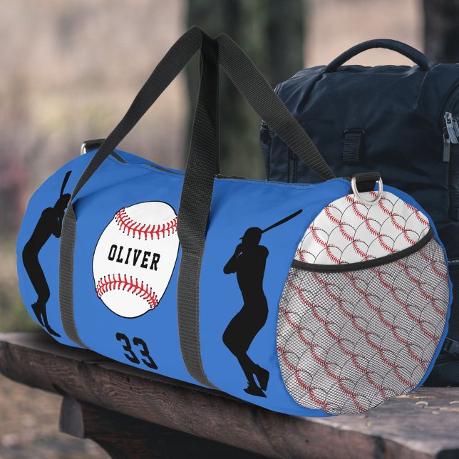 Blue Baseball Ball Player Silhouette Name  Duffle Bag (Creator Uploaded)