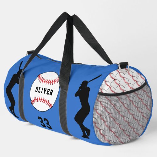 Blue Baseball Ball Player Silhouette Name  Duffle Bag
