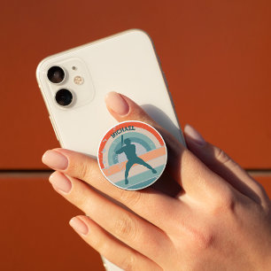 Blue Baseball Batter Retro Rainbow PopSocket