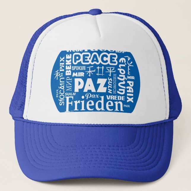 Blue baseball cap multilingual peace words (Front)