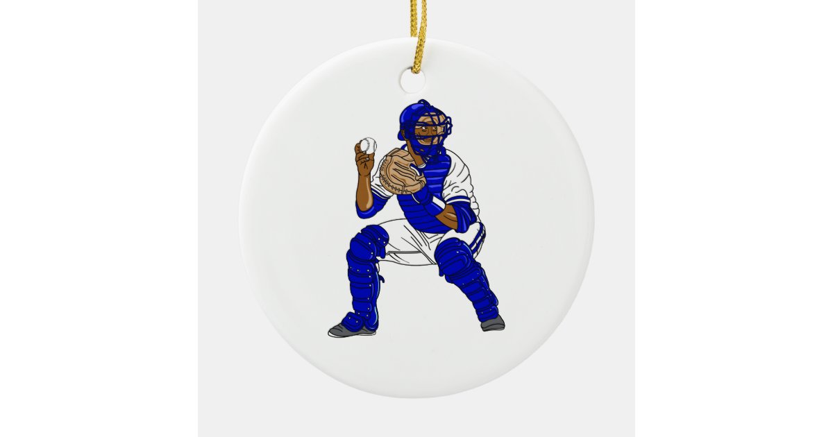 Blue baseball catcher ceramic ornament Zazzle
