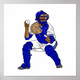 Blue baseball catcher poster