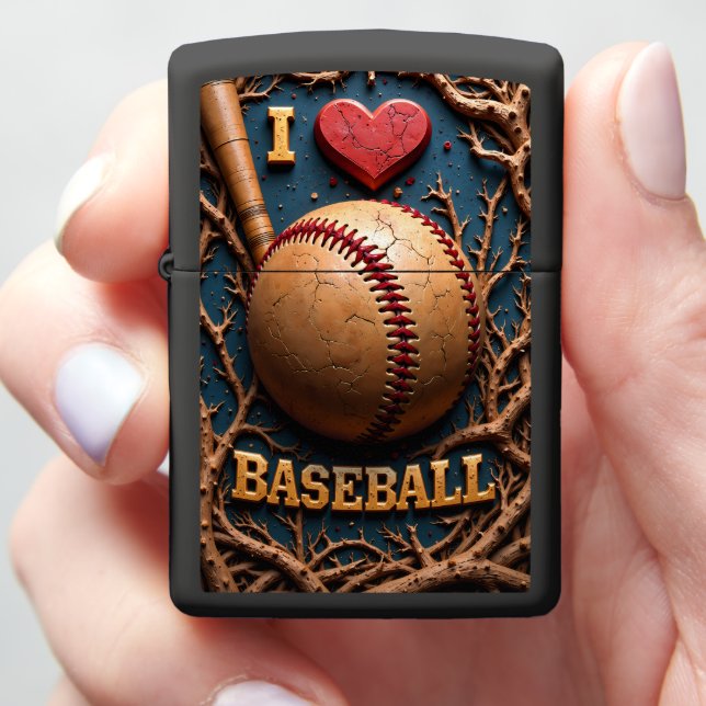 Blue Baseball Cracked Heart Zippo Lighter (In Hand)