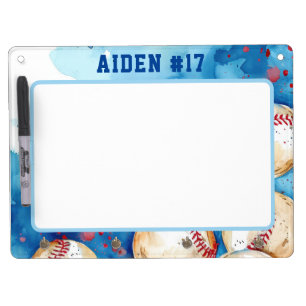Blue Baseball Custom Name Dry Erase Board With Keychain Holder