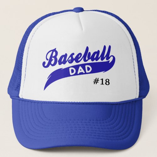 Blue Baseball Dad Player Number Trucker Hat