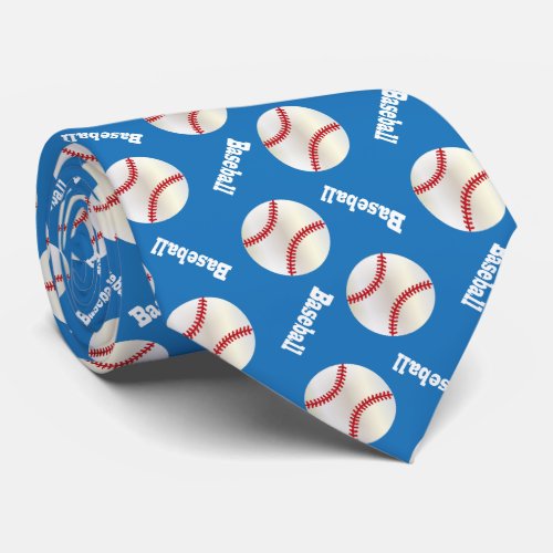 Blue Baseball Fun Neck Tie