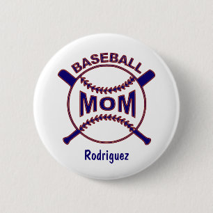 Blue Baseball Mom Button