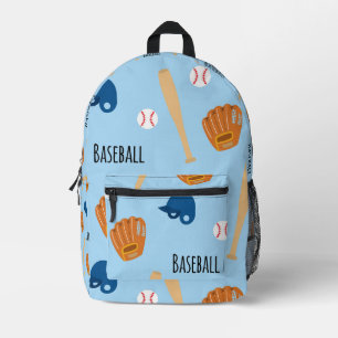 Blue Baseball Pattern Printed Backpack